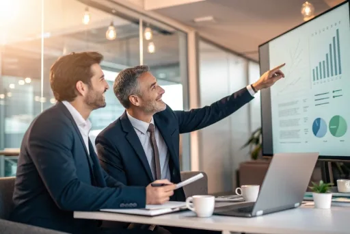 Two business professionals having a positive and transparent discussion in a meeting