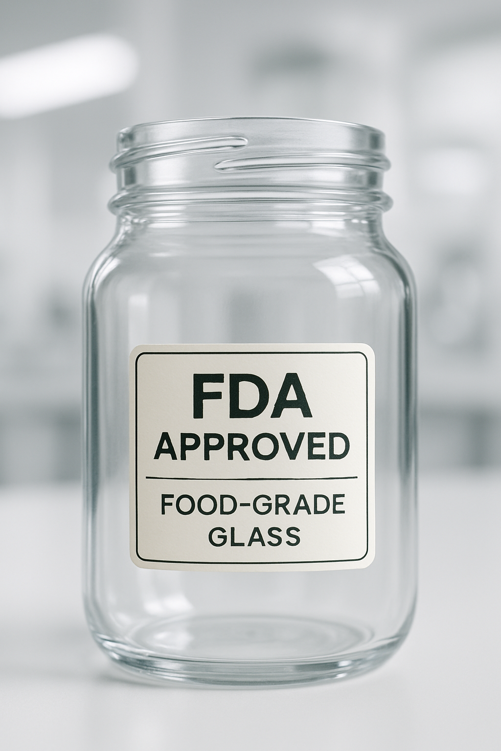 A graphic showing logos for FDA and EU compliance, signifying the importance of certified food-grade glass.