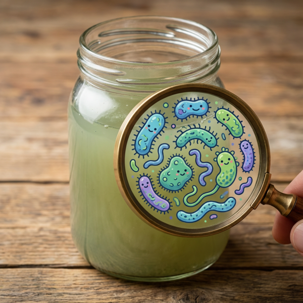 Stylized microscopic view of bacteria on a glass surface