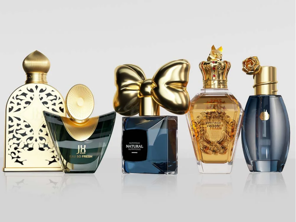 A modern luxury perfume bottle from Arabian Oud showcasing a sleek black and gold design