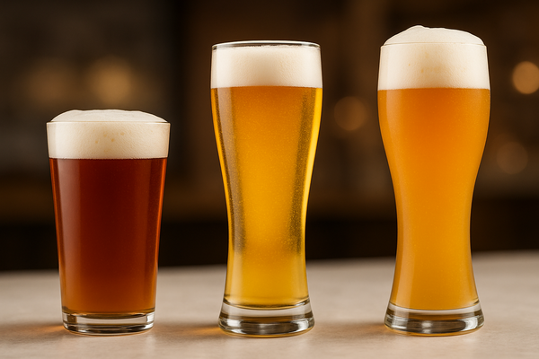 Shaker Pint, Pilsner, and Weizen Beer Glasses Collage