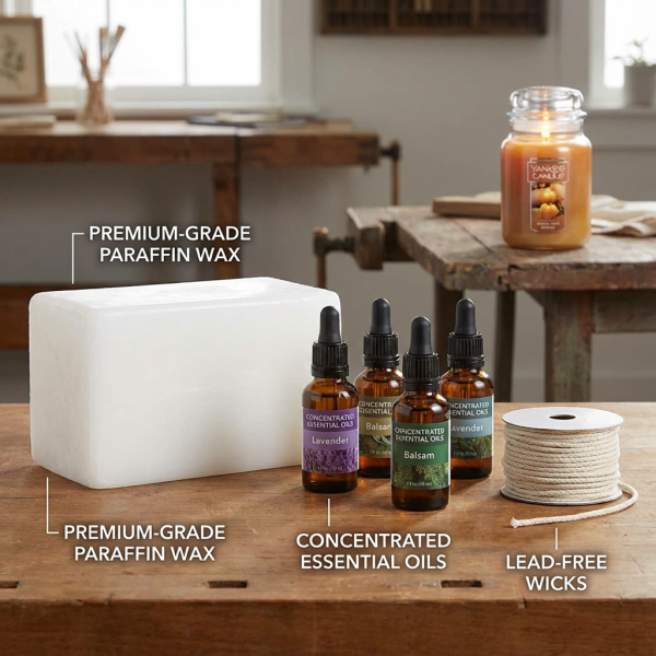 A close-up of the wax and wick of a high-quality Yankee Candle.