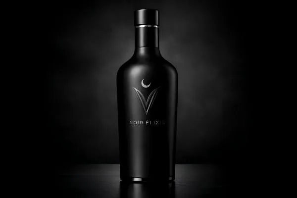 Sleek black liquor bottle