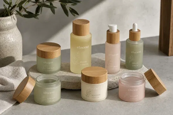 Elegant lightweight glass cosmetic jars with eco-friendly bamboo lids