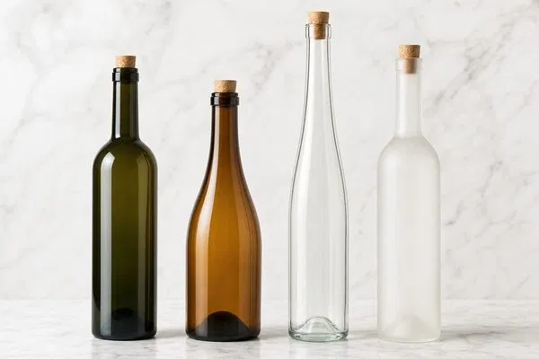 A lineup of elegant, lightweight glass wine bottles, representing the sustainable future of premium packaging