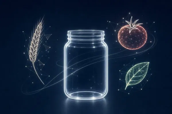 Abstract conceptual visualization of clean ingredients and transparent packaging