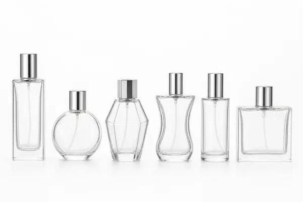 Collection of perfume bottles showcasing different geometric shapes and silhouettes