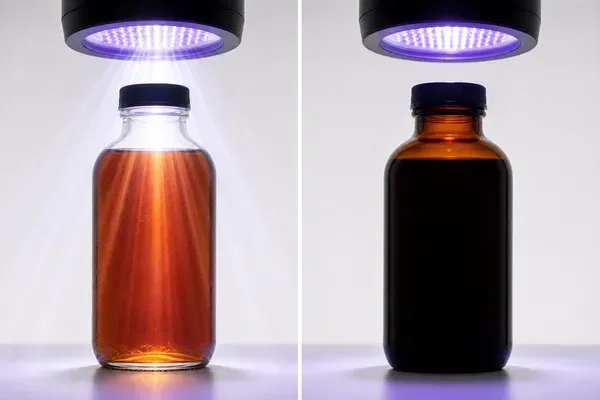 Amber glass cold brew coffee bottles showing UV protection benefits