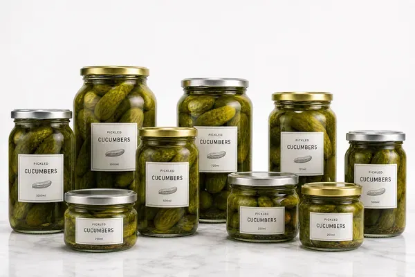 Side-by-side comparison of a wide-mouth glass pickle jar with whole pickles and a standard-mouth jar with pickle slices