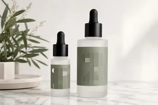 A skincare discovery kit featuring three 15ml glass serum bottles in a premium presentation box