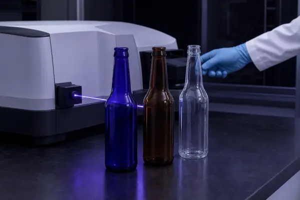 Light transmission comparison between amber, green and cobalt blue glass beer bottles